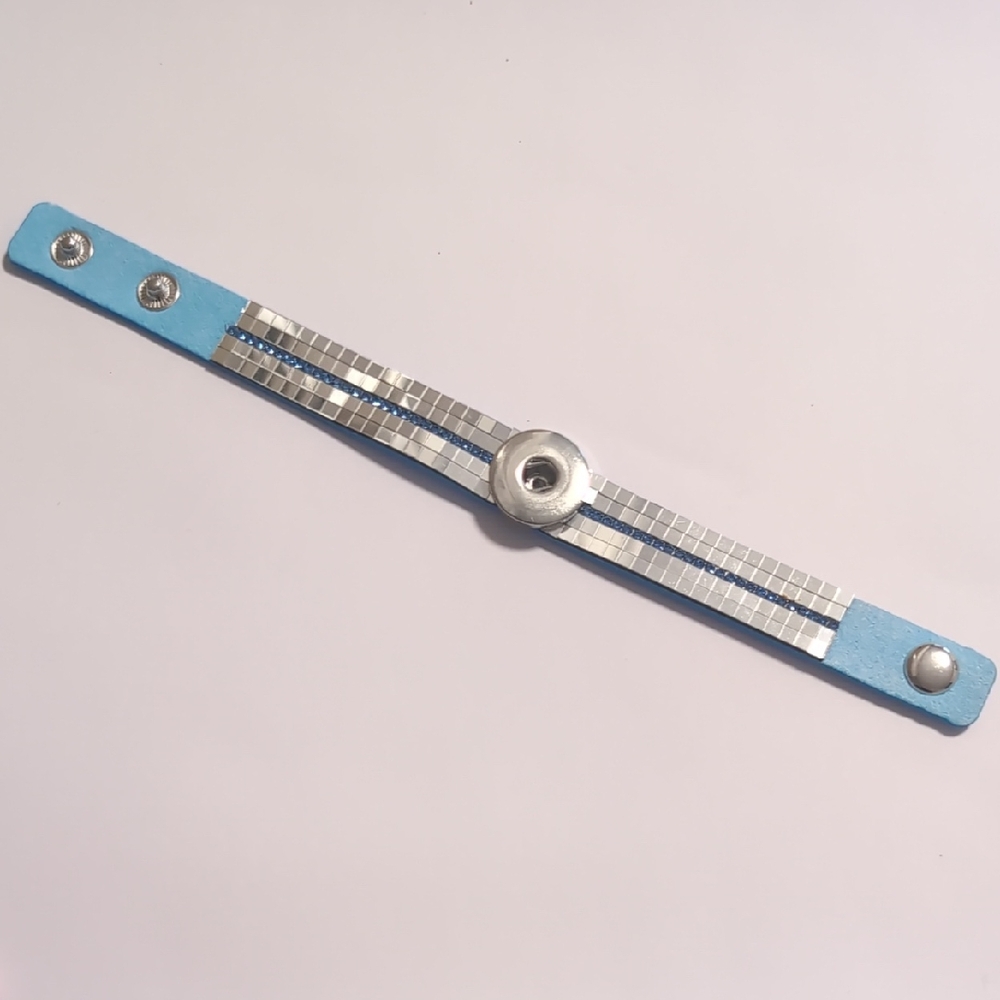Elegant Blue And‎ Silver Rhinestones Mirrored Snap Charm Bracelet